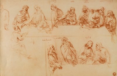 Studie für das Letzte Abendmahl: Rötelzeichnung von Leonardo da Vinci. Gallerie dell